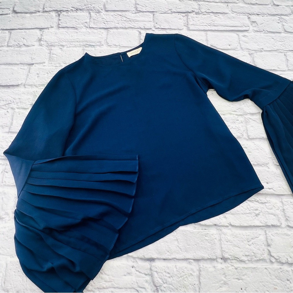 Sophie Rue Dark Blue Blouse Pleated Bell Long Sleeve